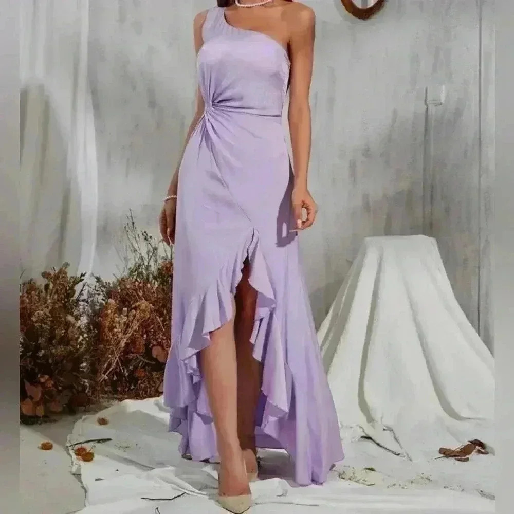 SHEIN Belle One Shoulder Twist Asymmetric Ruffle Hem Dress purple size M - Picture 4 of 12